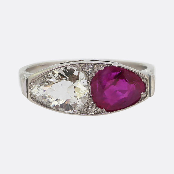 Art Deco Ruby and Diamond Two-Stone Ring