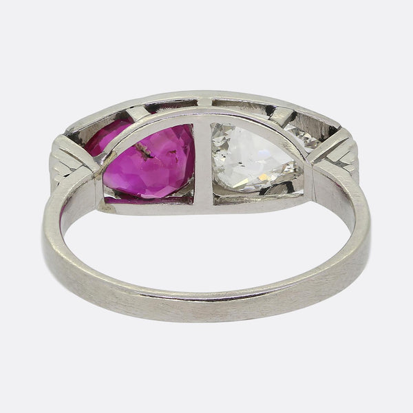 Art Deco Ruby and Diamond Two-Stone Ring