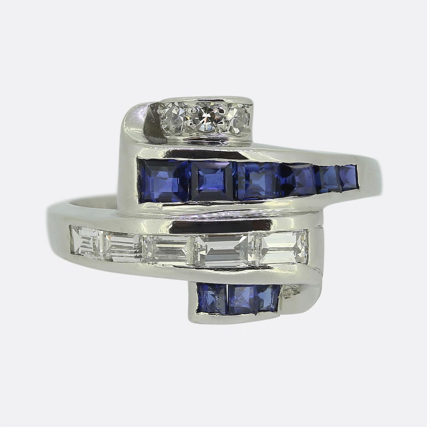 Late Art Deco Sapphire and Diamond Cluster Ring