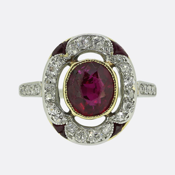 Art Deco Ruby and Diamond Cluster Ring