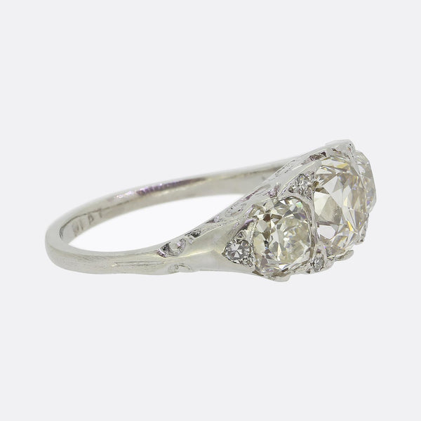 Edwardian 2.70 Carat Three-Stone Diamond Ring