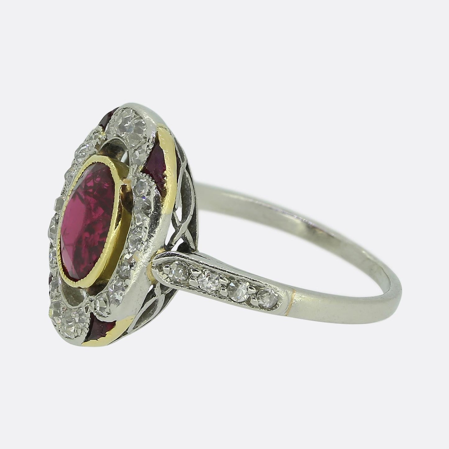 Art Deco Ruby and Diamond Cluster Ring