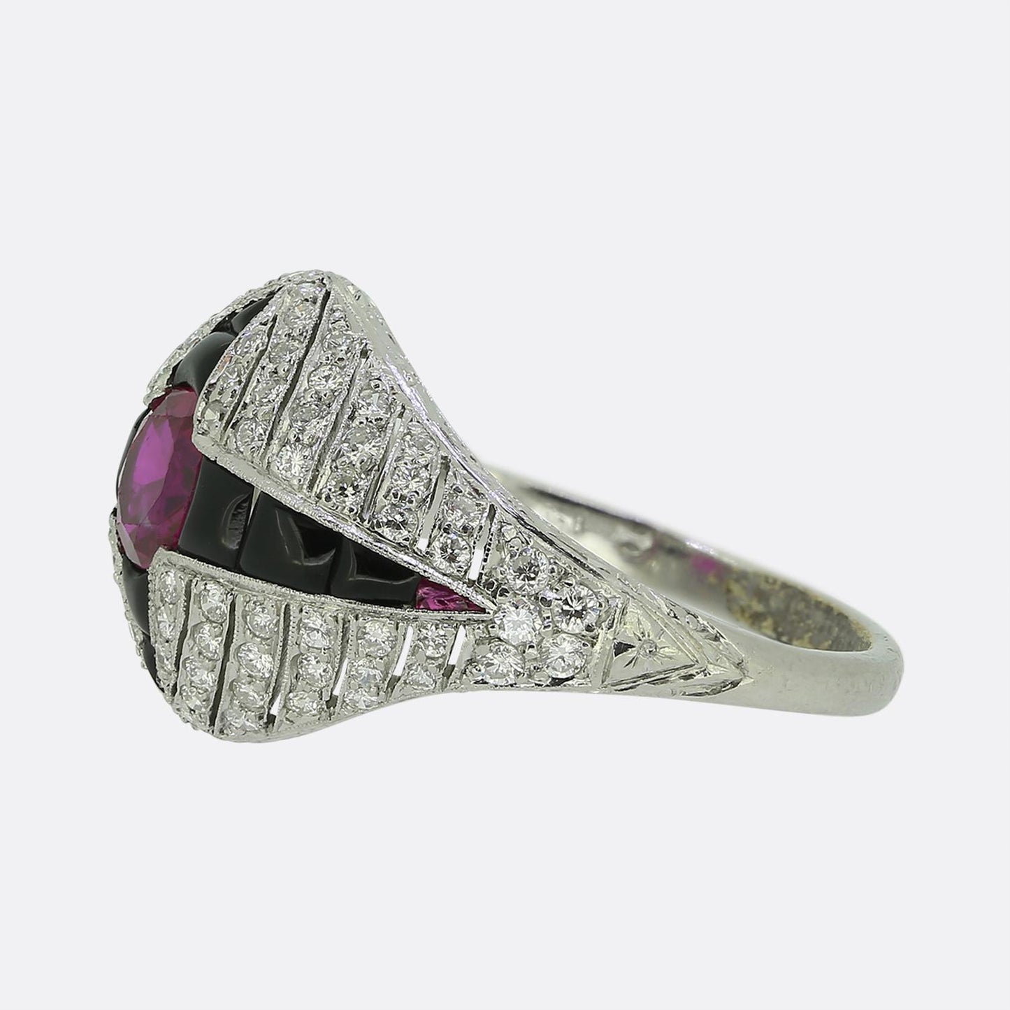 Art Deco Ruby Onyx and Diamond Bombe Ring