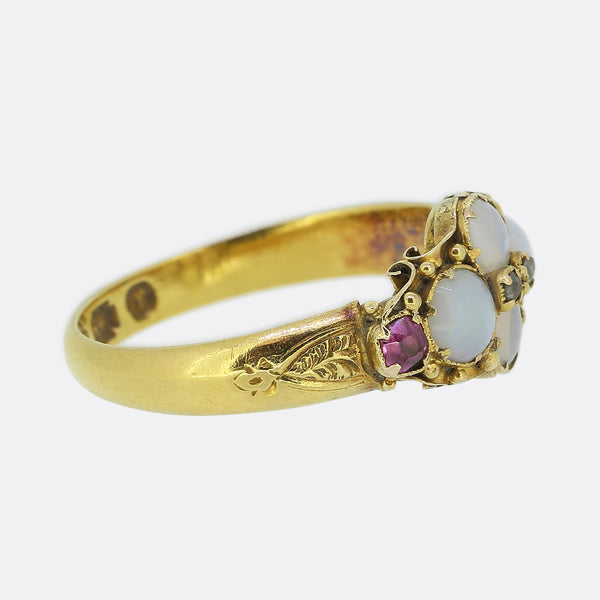 Victorian Opal Pink Sapphire and Diamond Ring