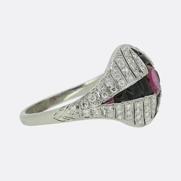 Art Deco Ruby Onyx and Diamond Bombe Ring