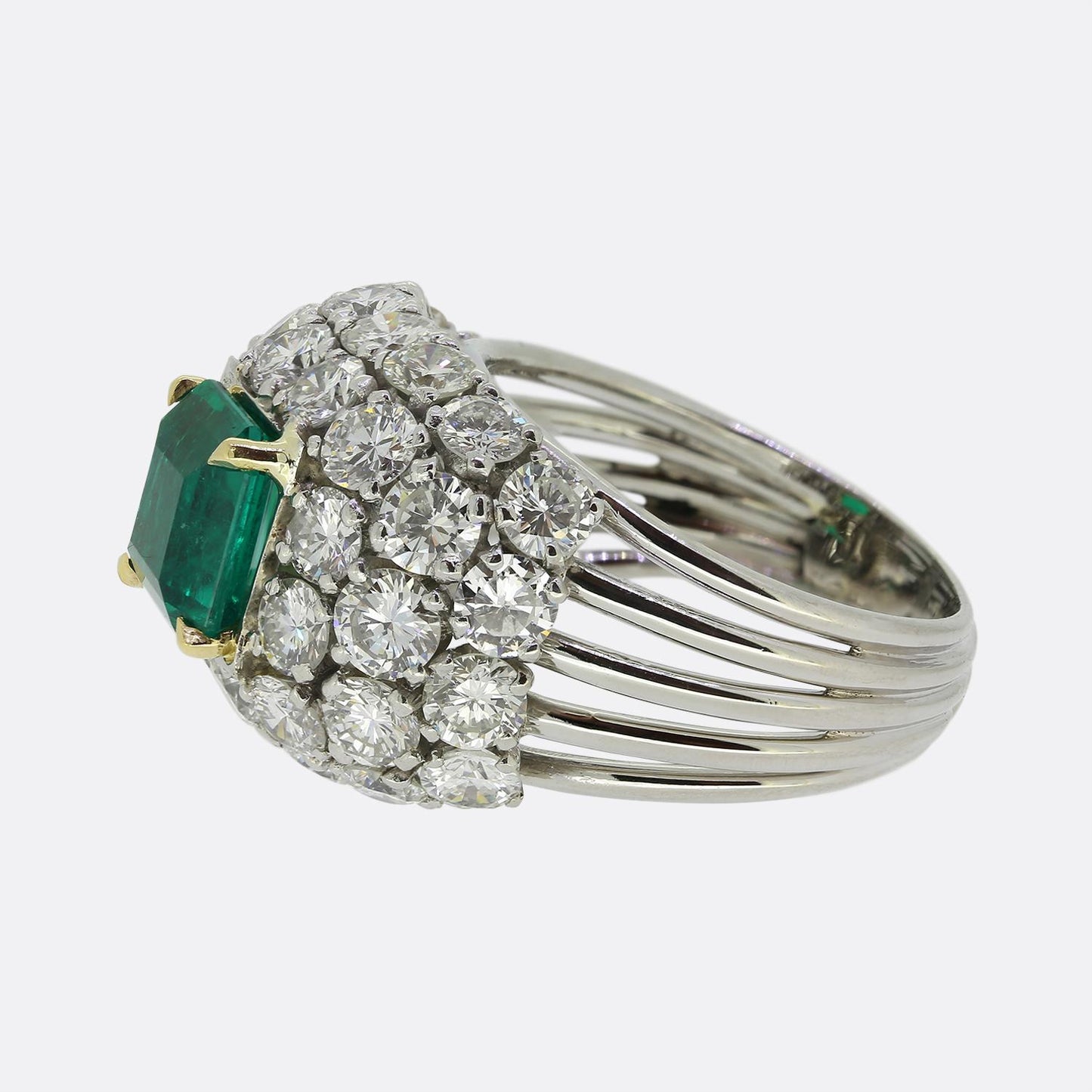 Vintage Colombian Emerald and Diamond Bombe Cluster Ring