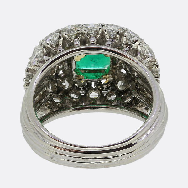 Vintage Colombian Emerald and Diamond Bombe Cluster Ring