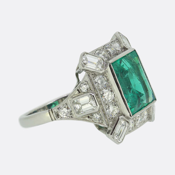 Vintage 4.34 Carat Emerald and Diamond Cluster Ring