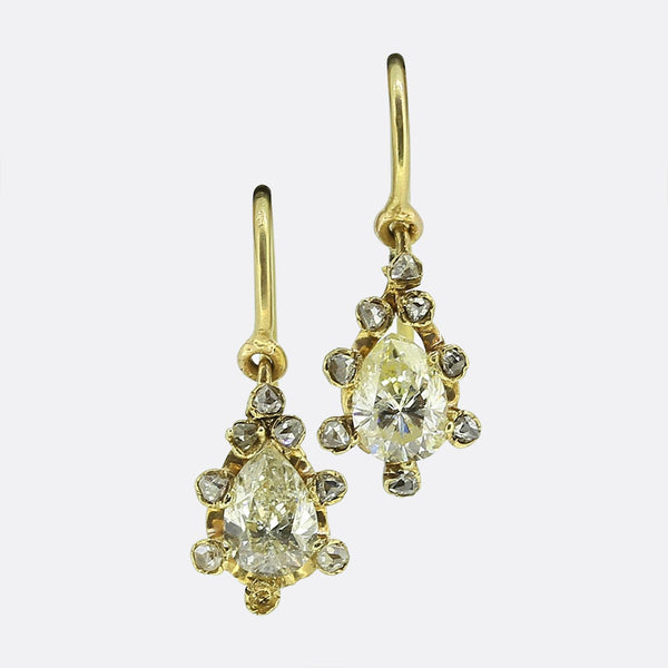 Antique Pear Cut Diamond Drop Earrings