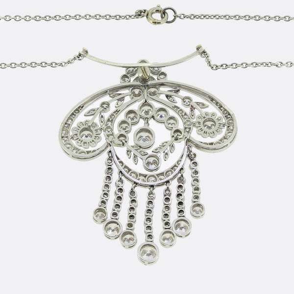 Art Deco Diamond Floral Drop Pendant Necklace