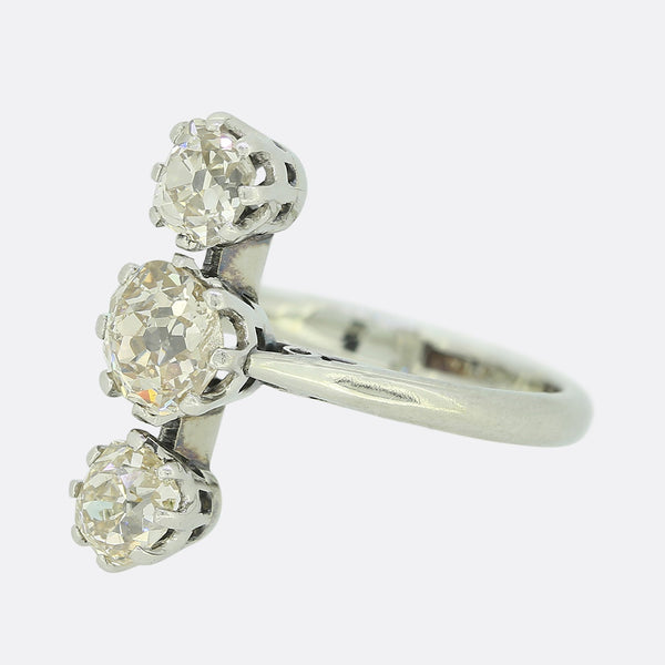 Edwardian 1.00 Carat Old Cut Diamond Three Stone Ring