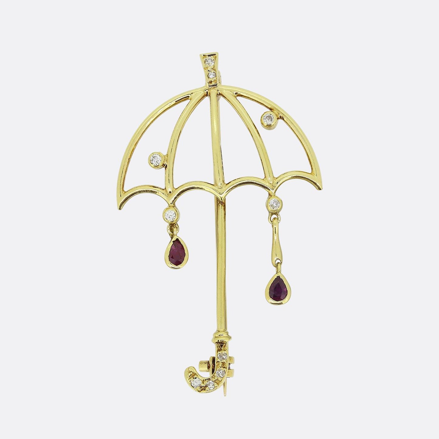 Vintage Ruby and Diamond Umbrella Brooch