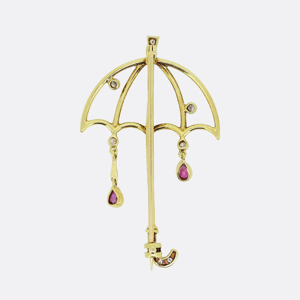 Vintage Ruby and Diamond Umbrella Brooch