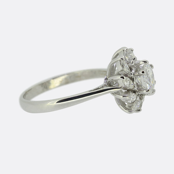 Vintage Transitional and Marquise Cut Diamond Cluster Ring