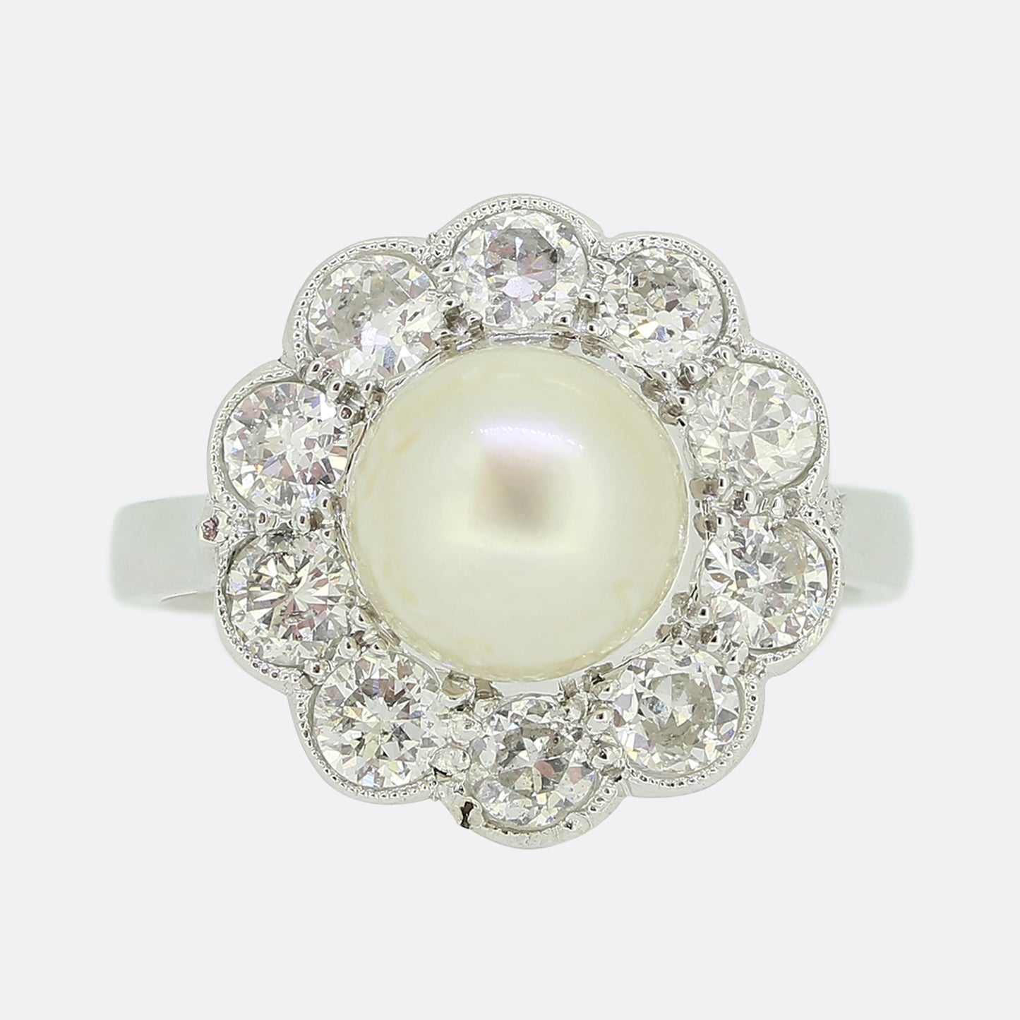 Vintage Pearl and Old Cut Diamond Cluster Ring