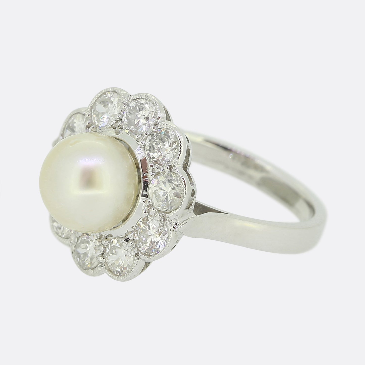 Vintage Pearl and Old Cut Diamond Cluster Ring
