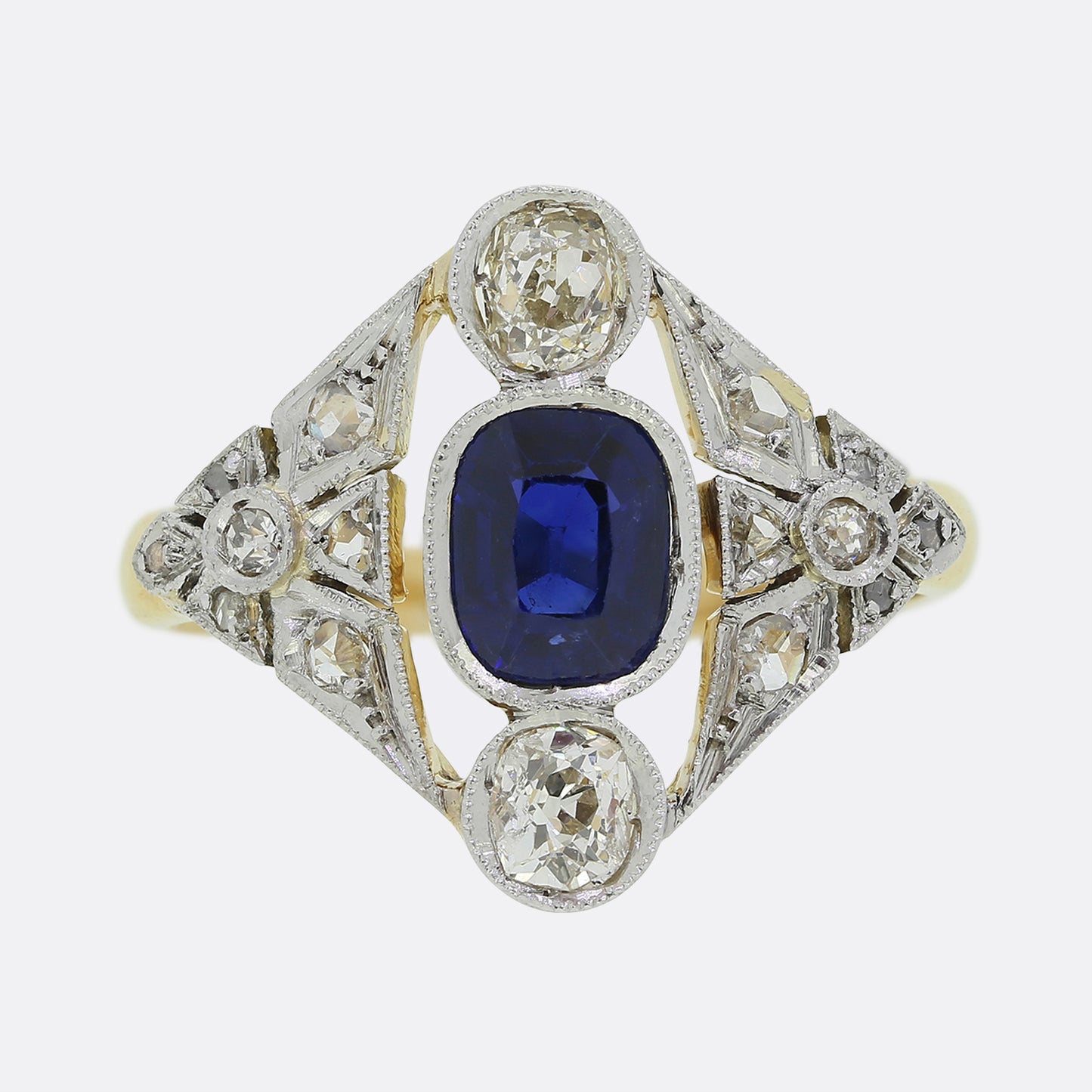 Antique Sapphire and Diamond Cluster Ring