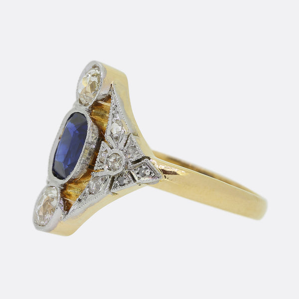 Antique Sapphire and Diamond Cluster Ring