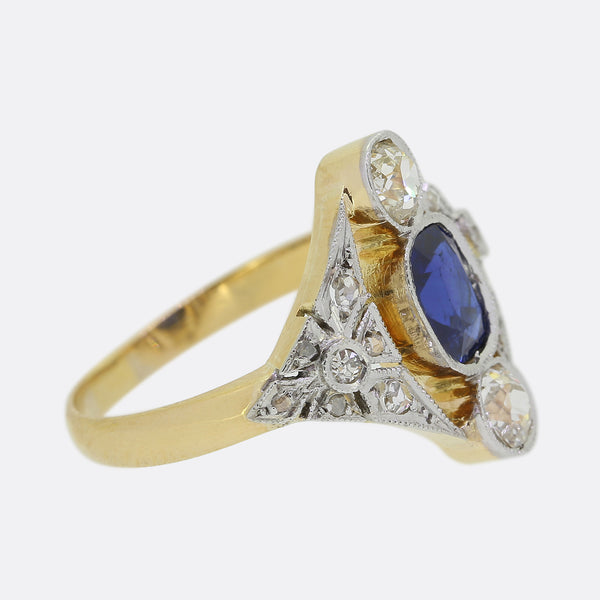 Antique Sapphire and Diamond Cluster Ring