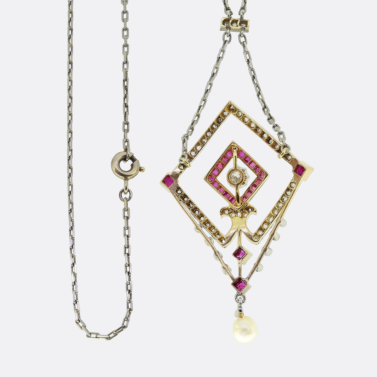 Edwardian Ruby and Diamond Pendant Necklace