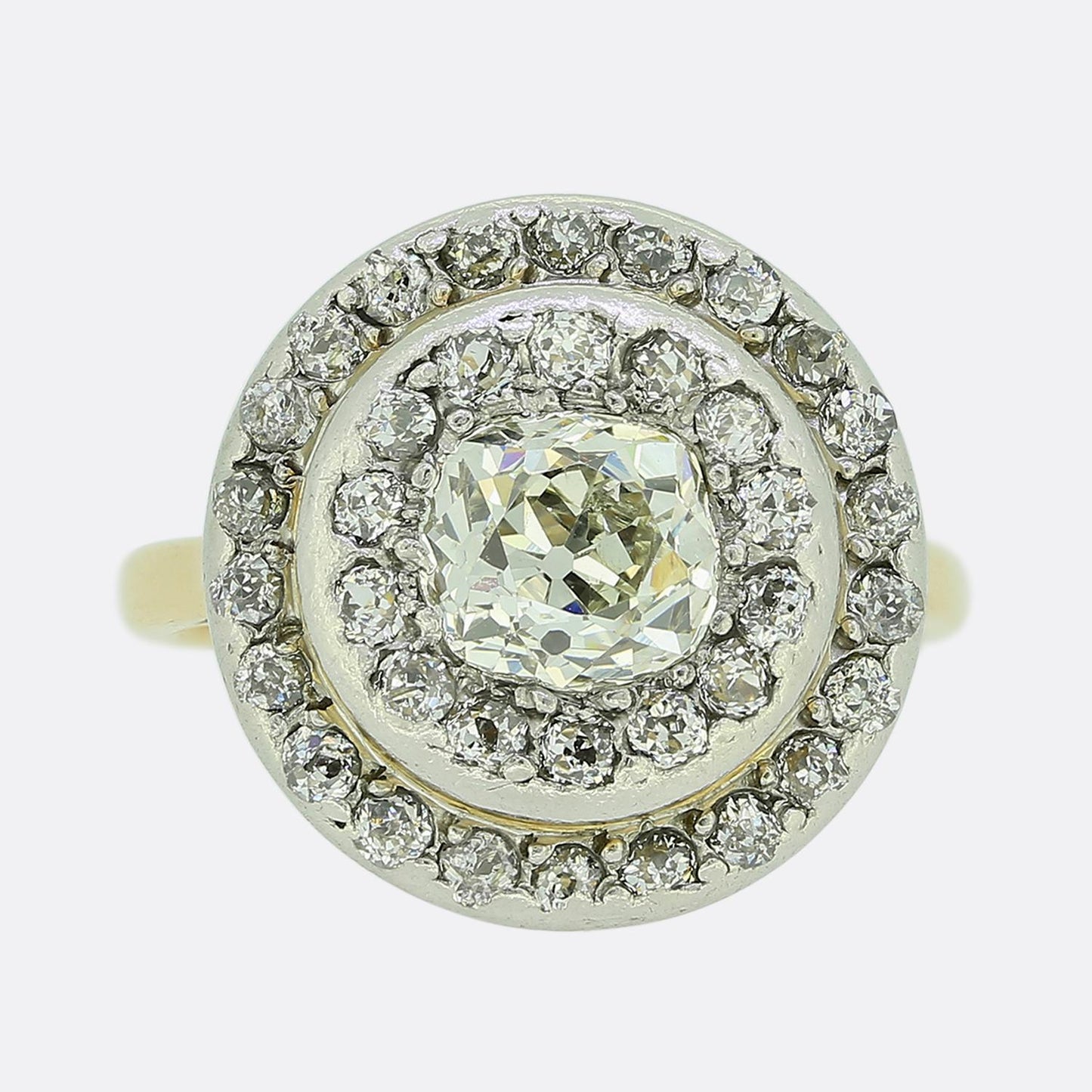 Antique 1.10 Carat Cushion Cut Diamond Cluster Ring
