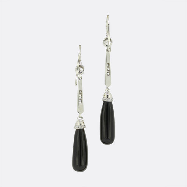 Art Deco Style Onyx and Diamond Drop Earrings