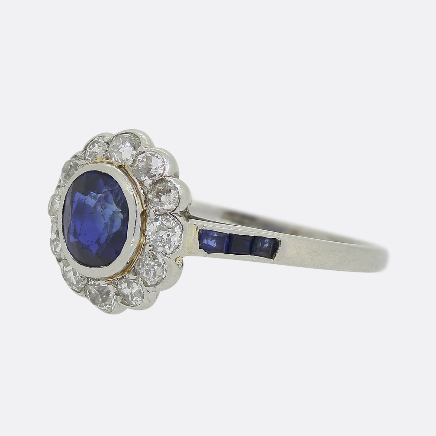 Antique Sapphire and Diamond Cluster Ring