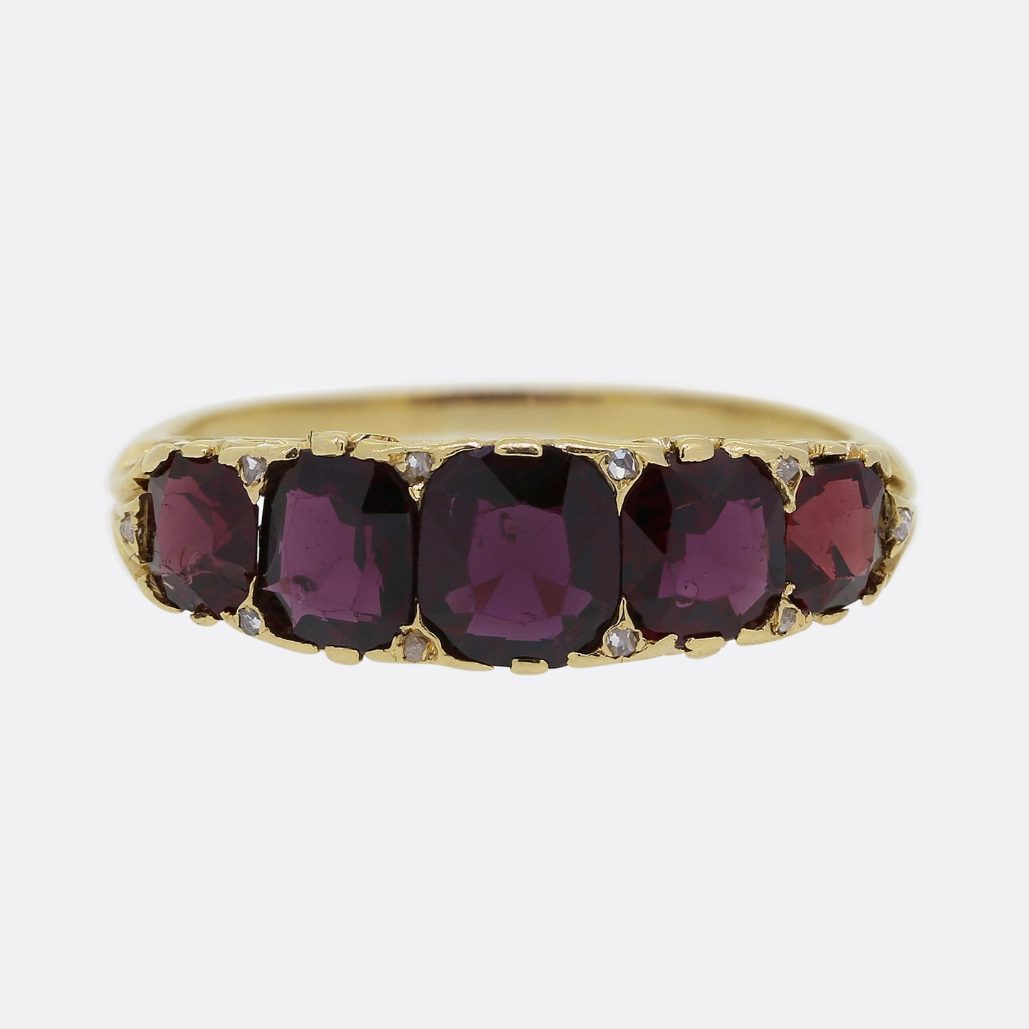 Victorian Five Stone Garnet and Diamond Ring