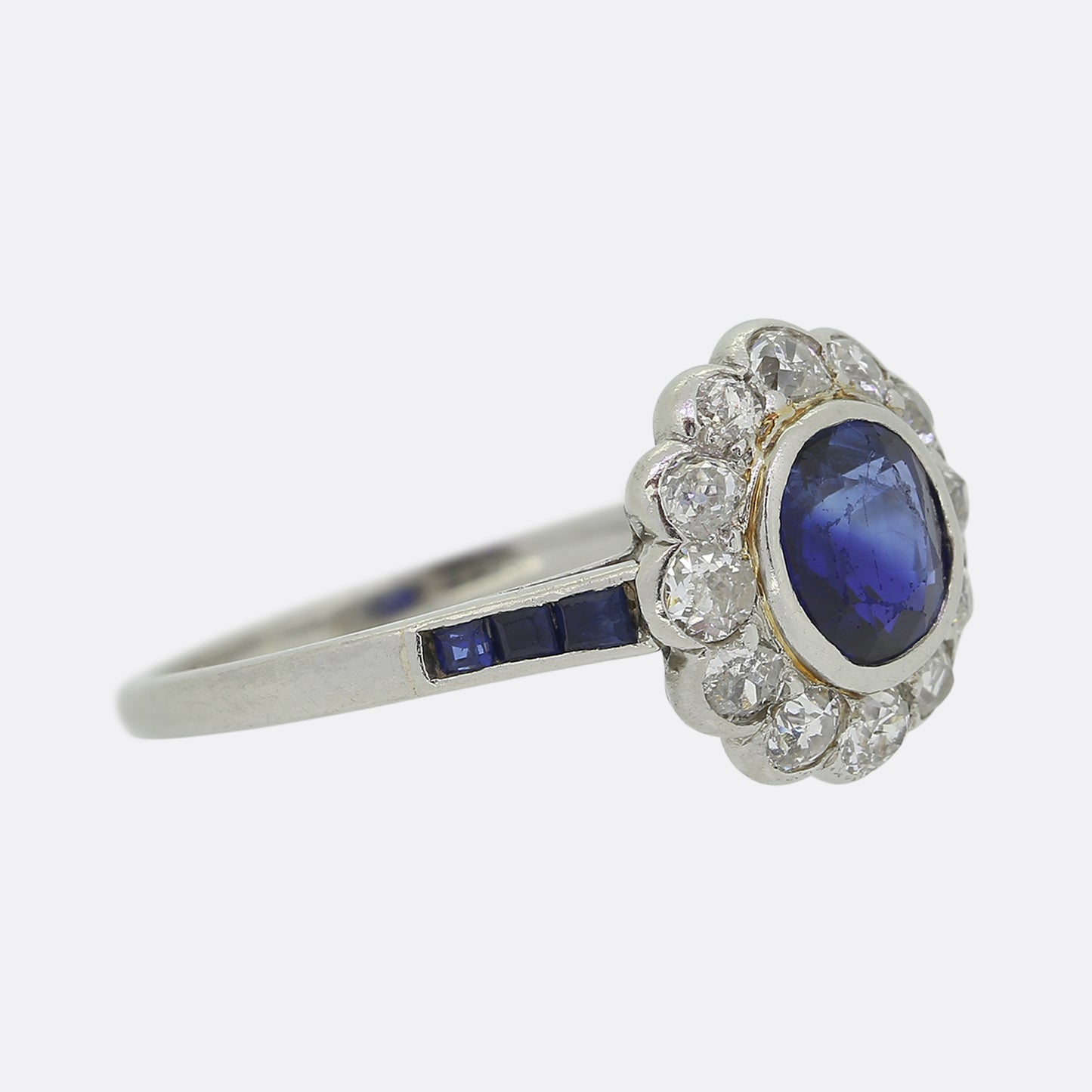 Antique Sapphire and Diamond Cluster Ring