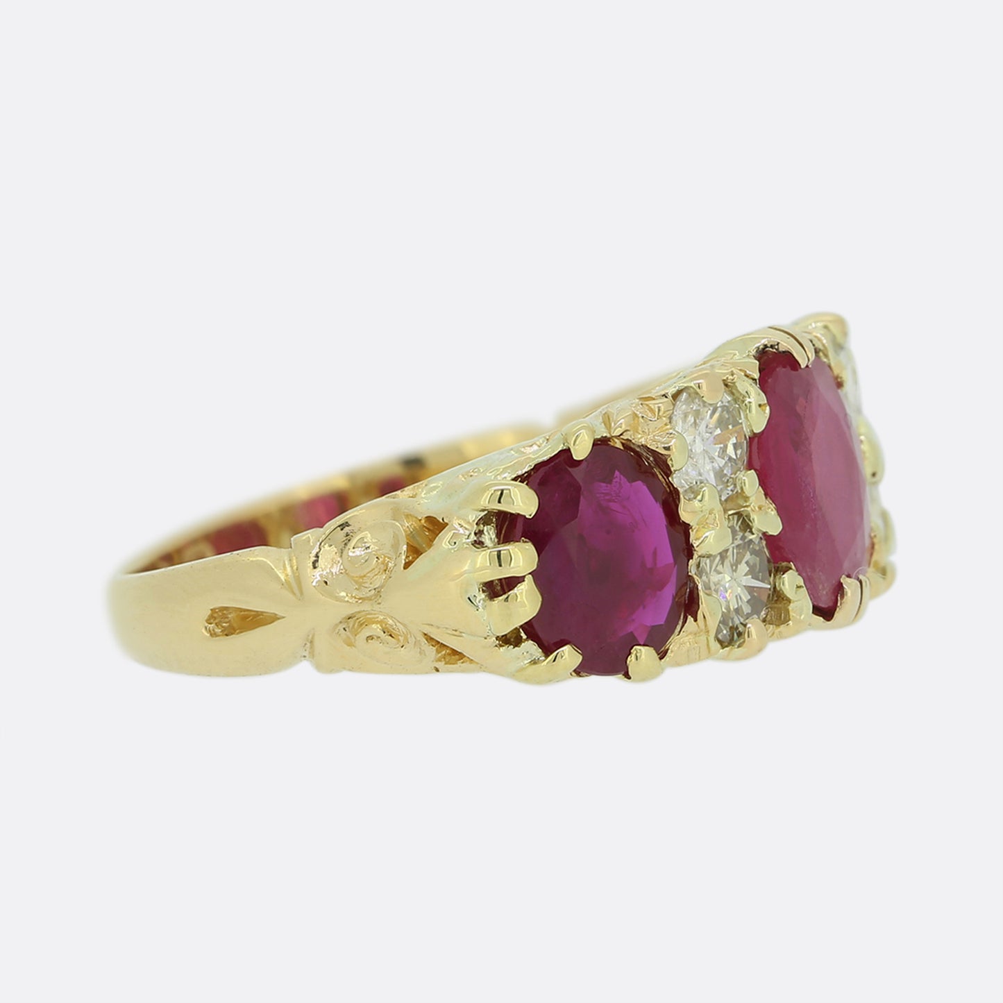 Vintage Ruby and Diamond Three Stone Ring