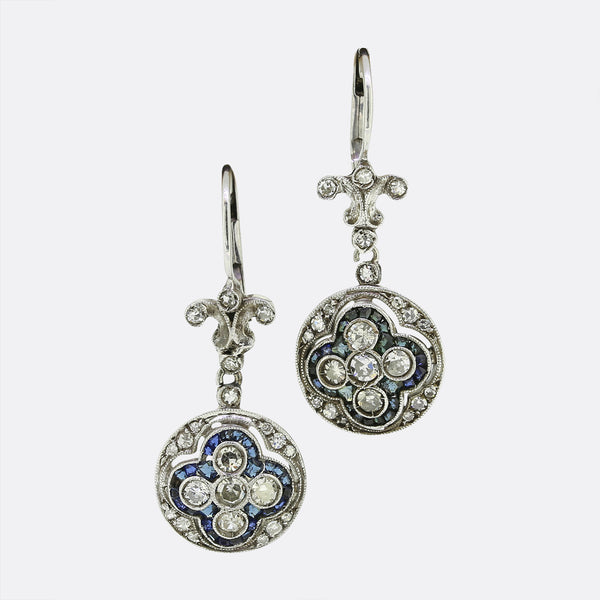 Art Deco Sapphire and Diamond Drop Earrings