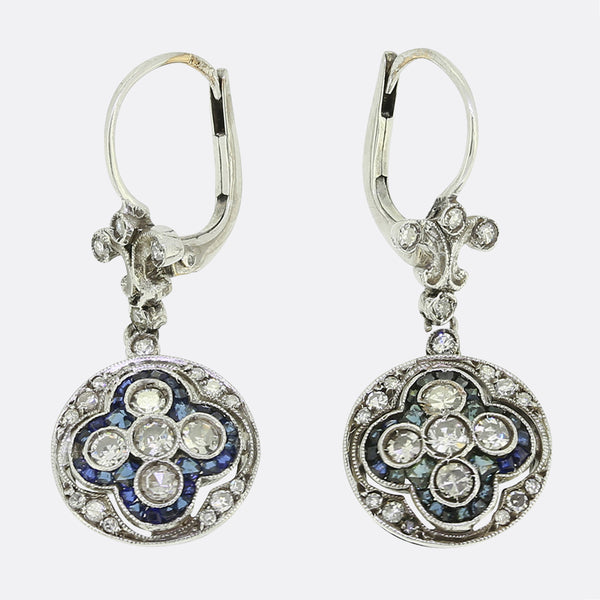 Art Deco Sapphire and Diamond Drop Earrings