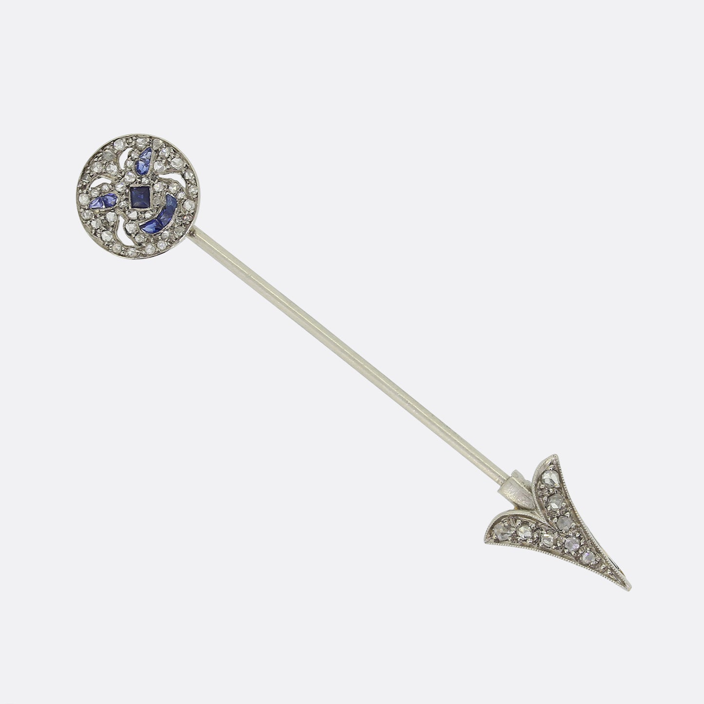 Edwardian Sapphire and Diamond Smiley Face Jabot Pin