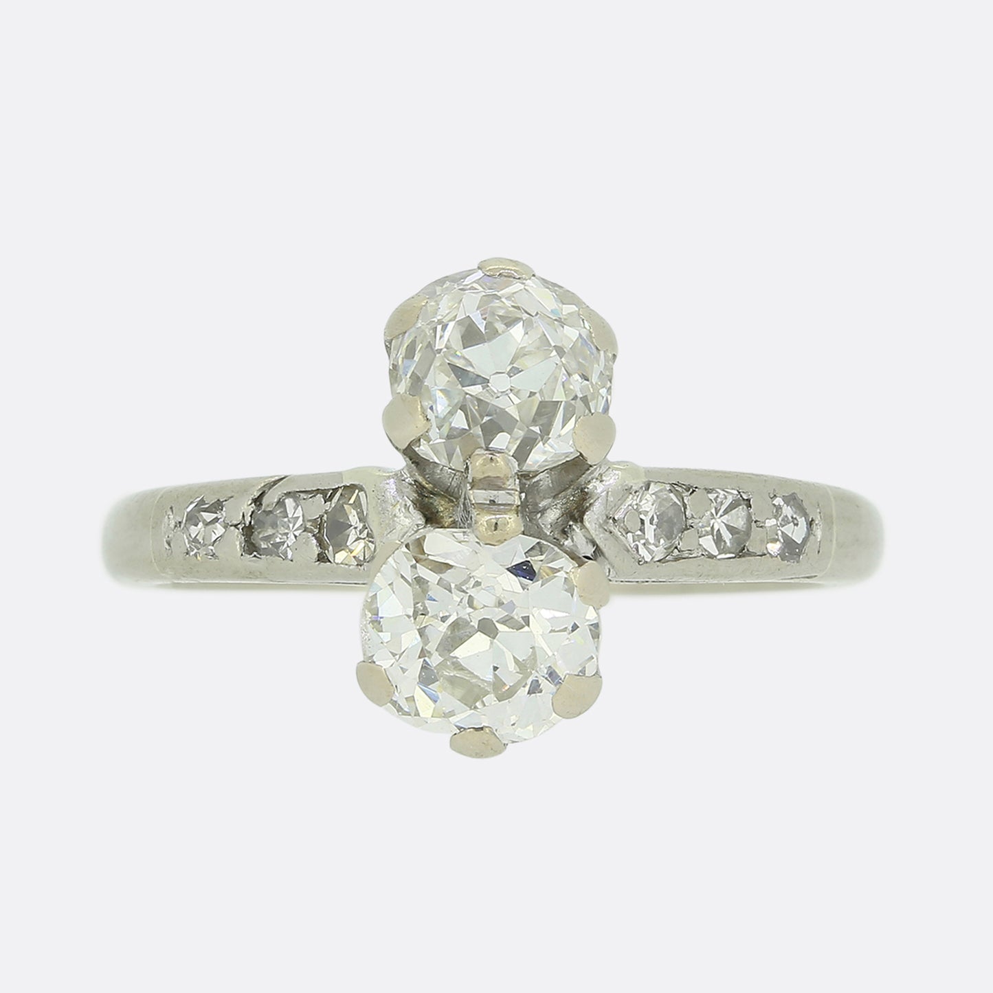 Edwardian 0.80 Carat Old Cut Diamond Two Stone Ring