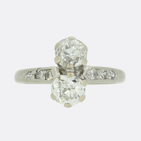 Edwardian 0.80 Carat Old Cut Diamond Two Stone Ring