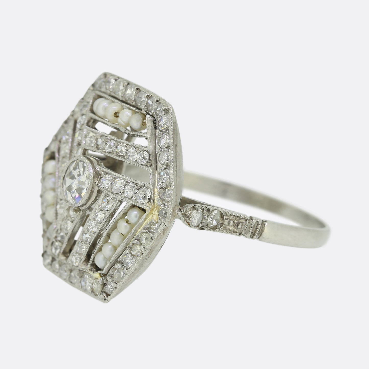 Art Deco Pearl and Diamond Ring