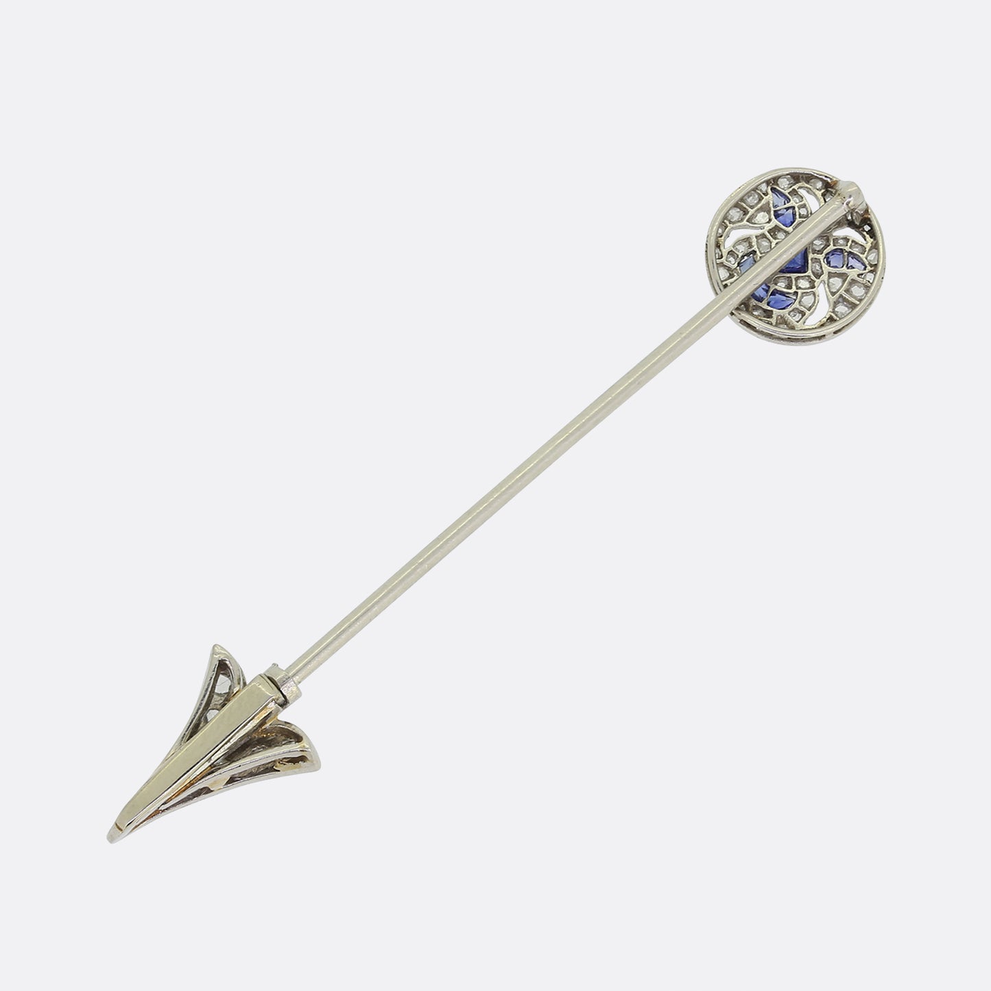 Edwardian Sapphire and Diamond Smiley Face Jabot Pin