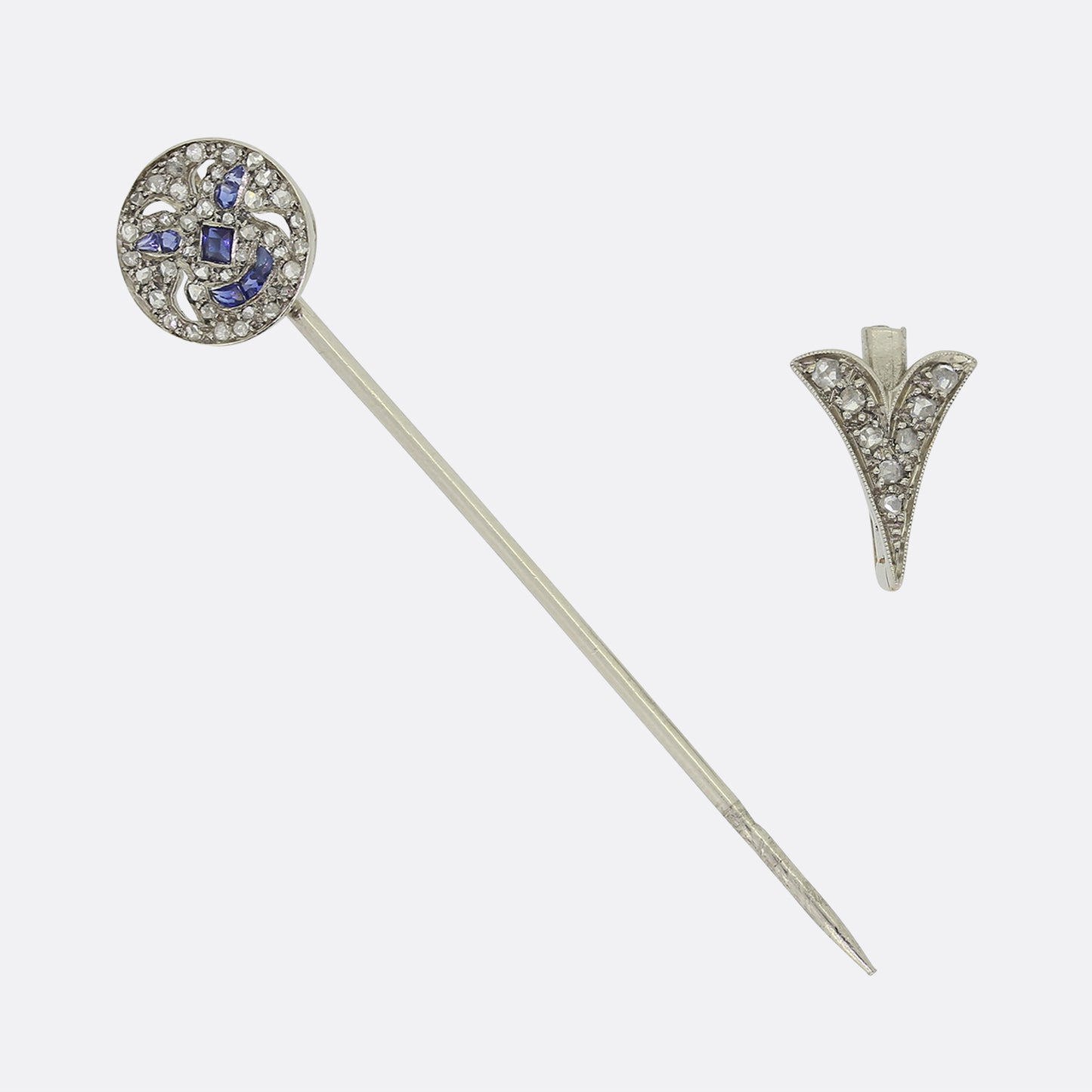 Edwardian Sapphire and Diamond Smiley Face Jabot Pin