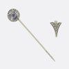 Edwardian Sapphire and Diamond Smiley Face Jabot Pin