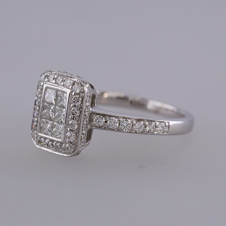 Rectangular princess store cut engagement rings