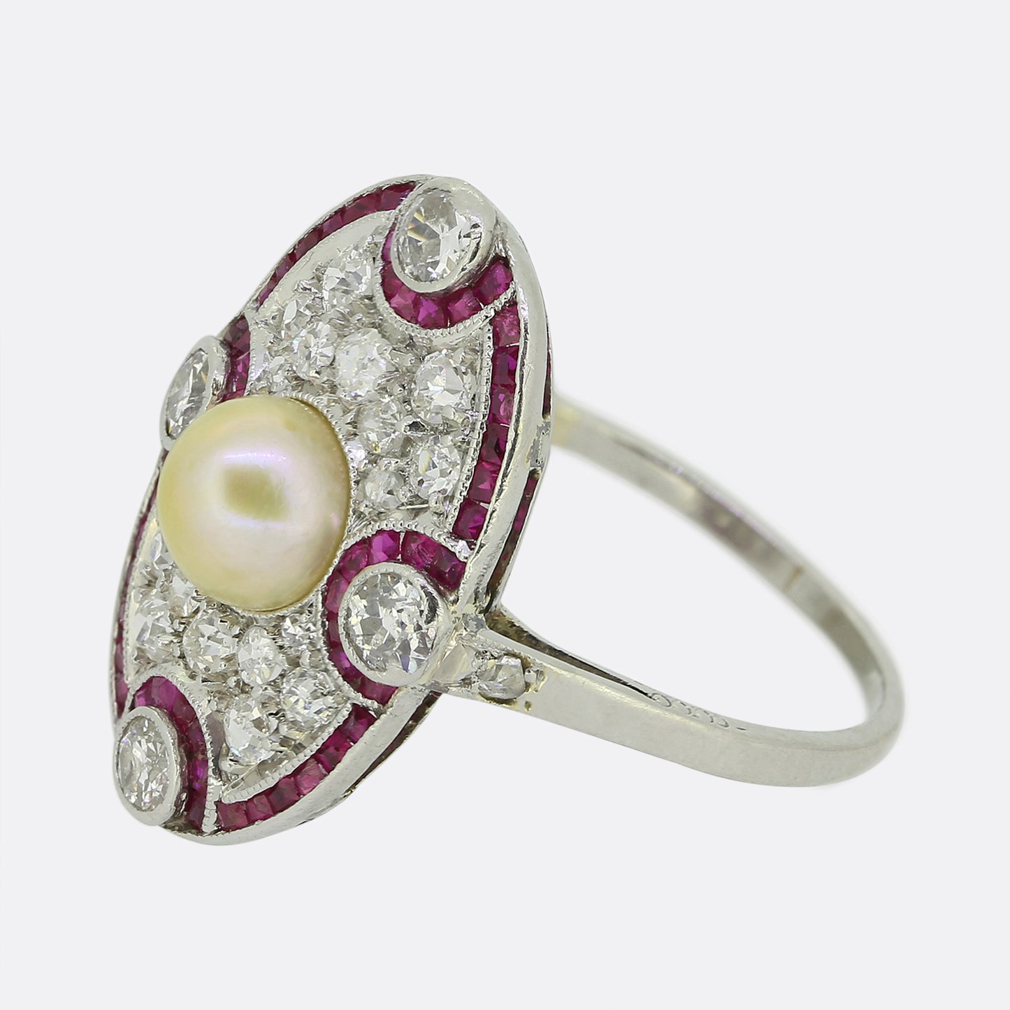 Edwardian Pearl Ruby and Diamond Tablet Ring