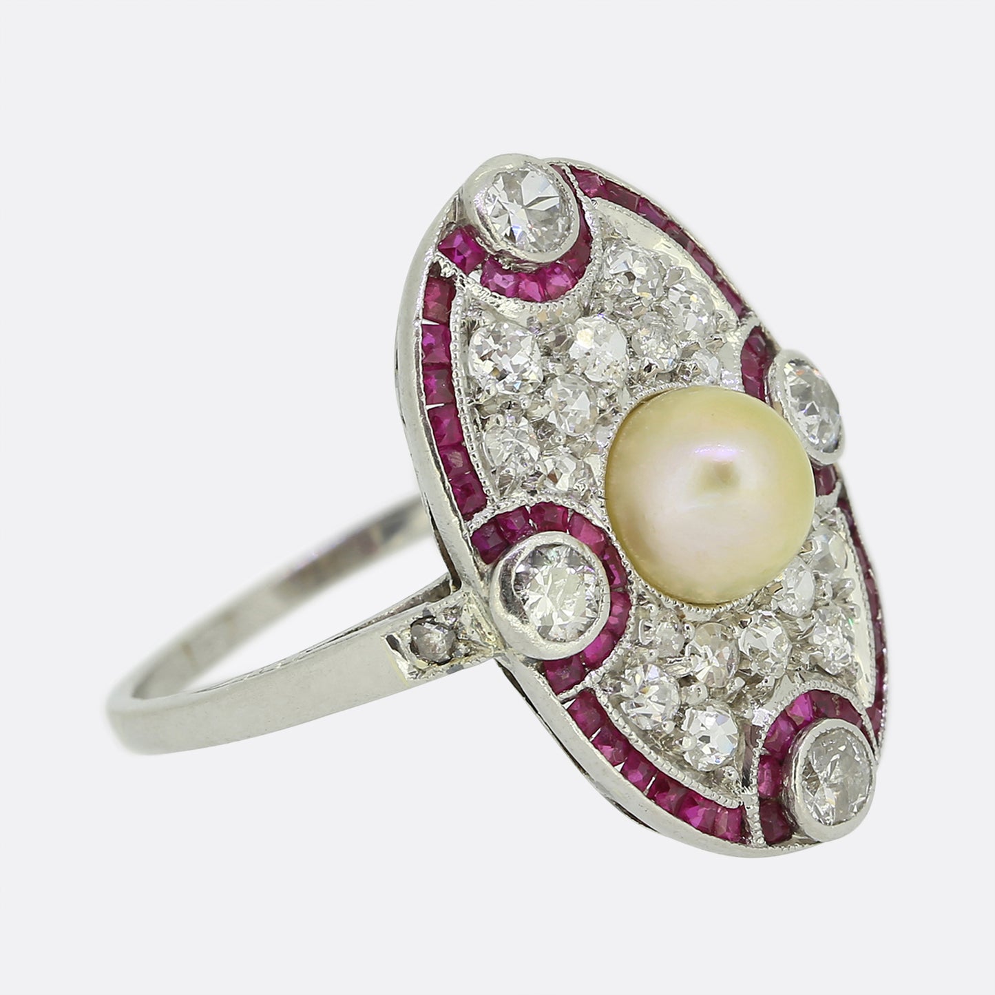 Edwardian Pearl Ruby and Diamond Tablet Ring