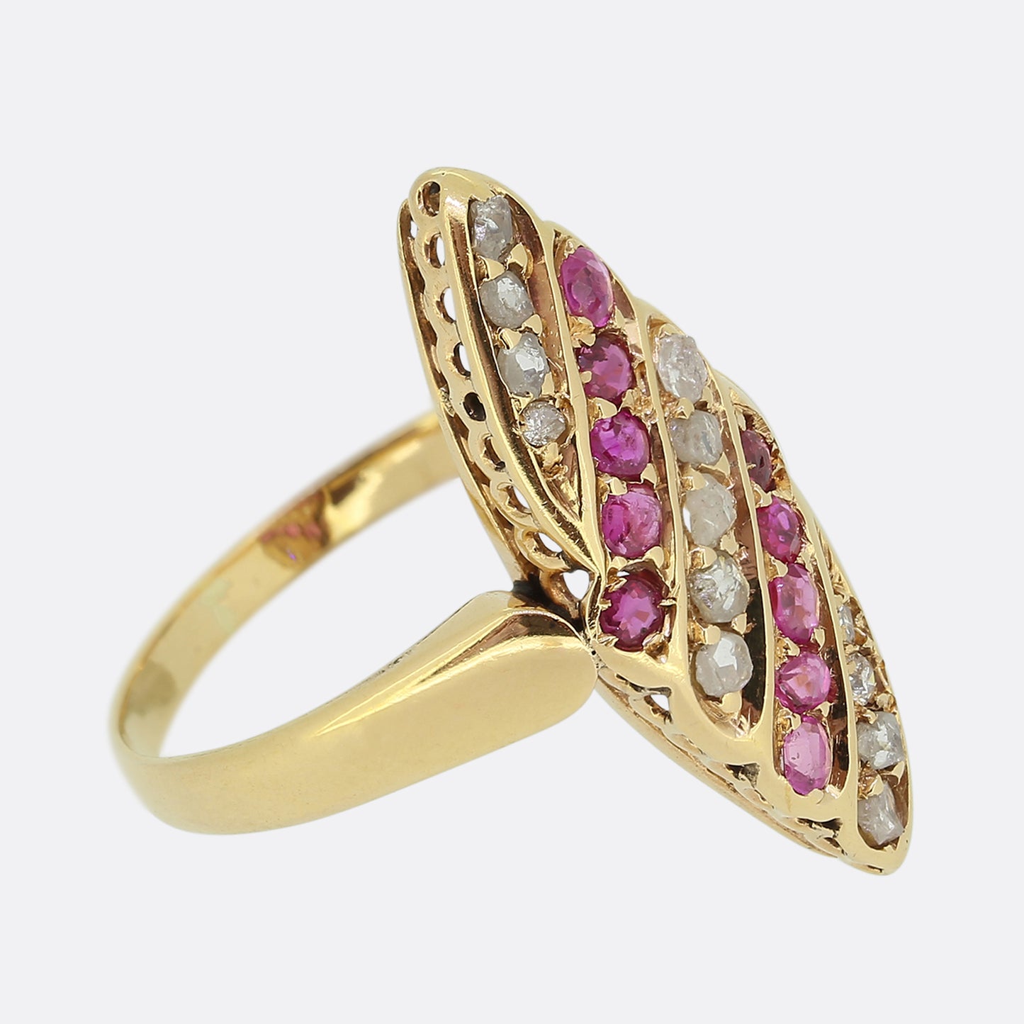Victorian Ruby and Diamond Navette Ring