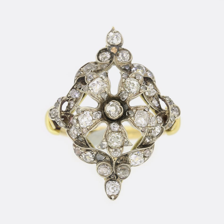 Antique Diamond Floral Cluster Ring